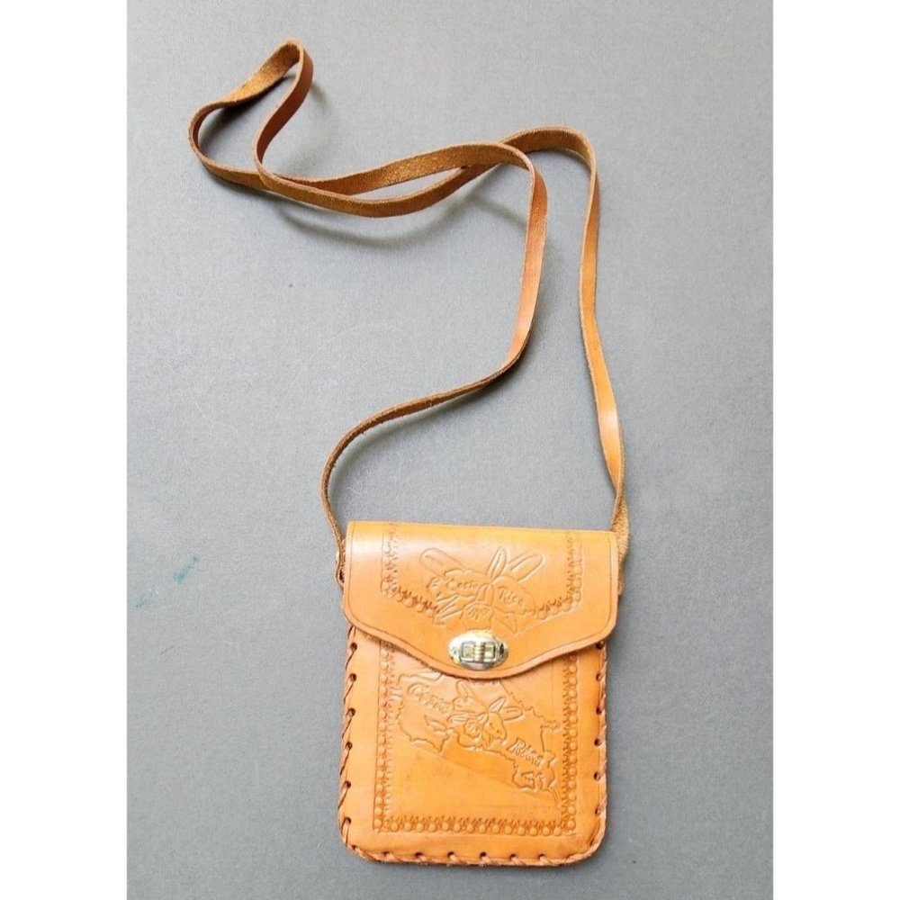 Tooled Costa Rica Coin Purse Passport Pouch Small Shoulder Leather Bag Souvenir